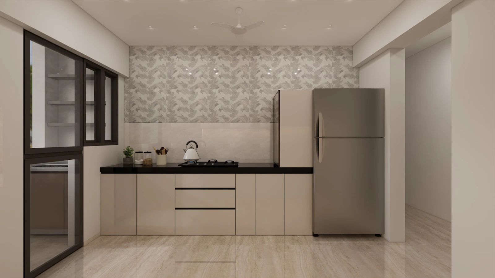 Modern kitchen with warm cabinetry and natural light